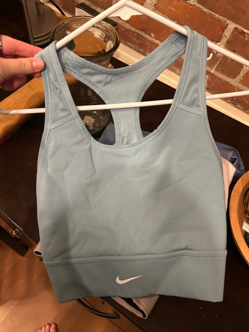 Nike Light Blue Racerback Sports Bra with White Swoosh